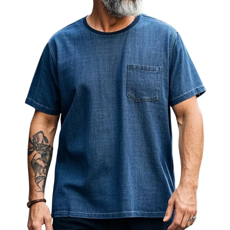 Men's Vintage Casual Loose Round Neck Cotton Blend Short Sleeve T-Shirt 55986471F sold by Manly