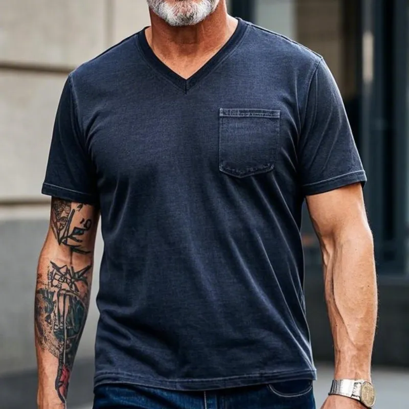 Men's Vintage Casual V-Neck Cotton Blend Short Sleeve T-Shirt 37816258F sold by Manly product image thumbnail 2