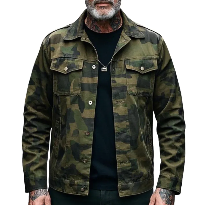 Men's Retro Casual Lapel Camouflage Jacket 88191470F sold by Manly