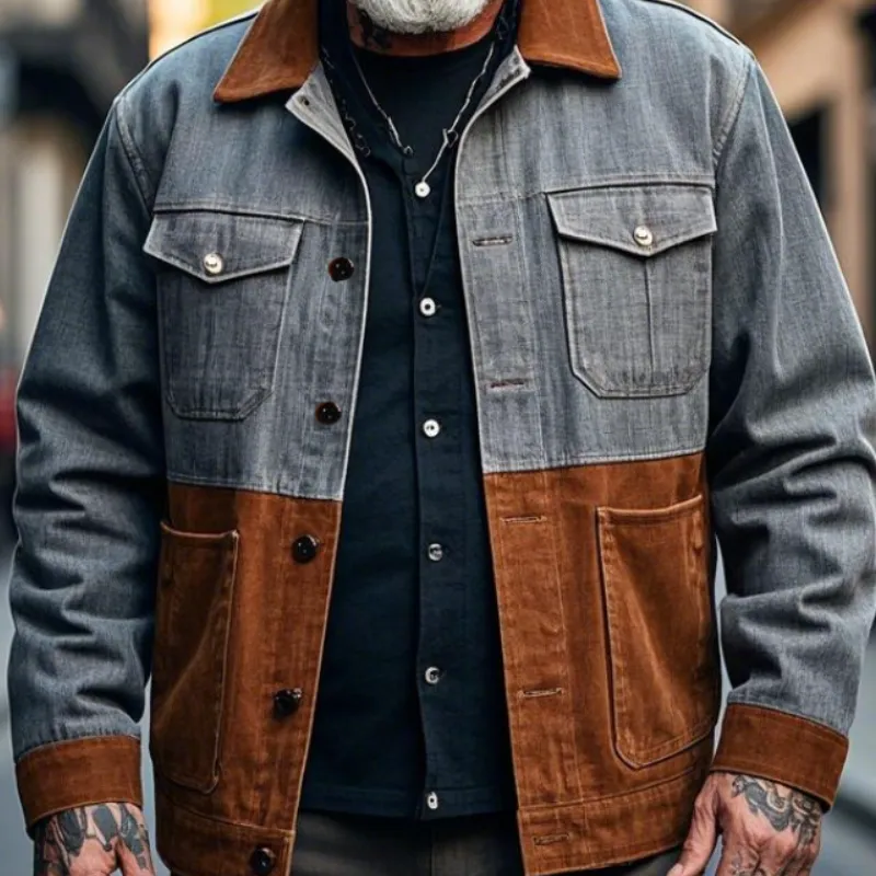 Men's Retro Casual Lapel Patchwork Denim Jacket 11884226F sold by Manly product image thumbnail 3