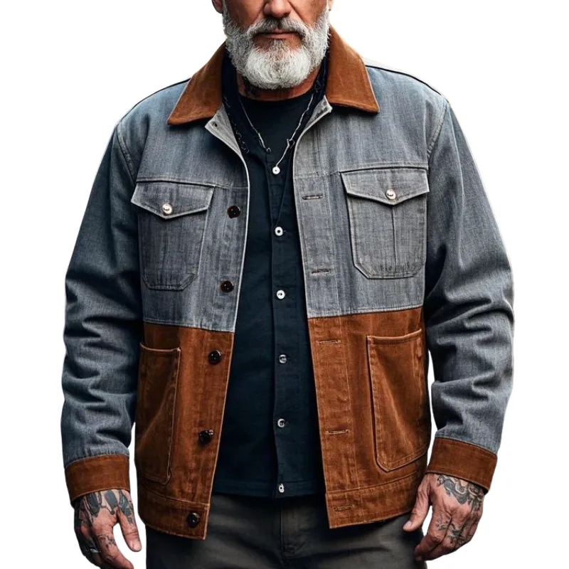 Men's Retro Casual Lapel Patchwork Denim Jacket 11884226F sold by Manly