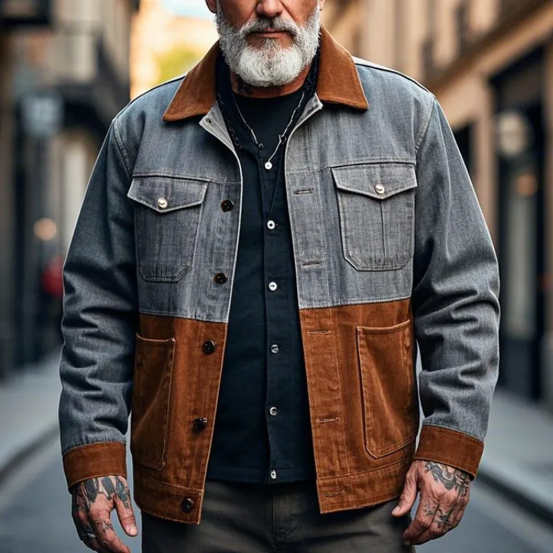 Men's Retro Casual Lapel Patchwork Denim Jacket 11884226F sold by Manly product image thumbnail 2