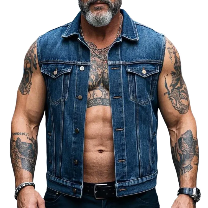 Men's Retro Casual Lapel Denim Vest 90248991F sold by Manly