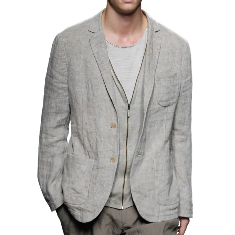 Men's Light Gray Cotton and Linen Two-button Blazer 86101162U sold by Manly
