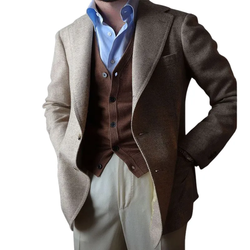 Men's Vintage Herringbone Two Button Blazer 11092002U sold by Manly