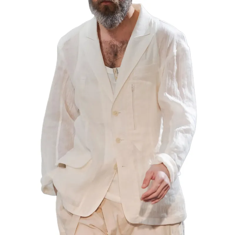 Men's Casual White Cotton and Linen Three-button Blazer 21384237U sold by Manly