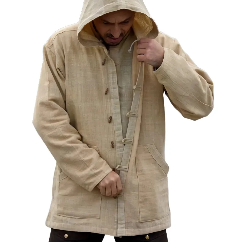 Men's Cotton and Linen Hooded Horn Button Jacket 21425500U sold by Manly product image thumbnail 2