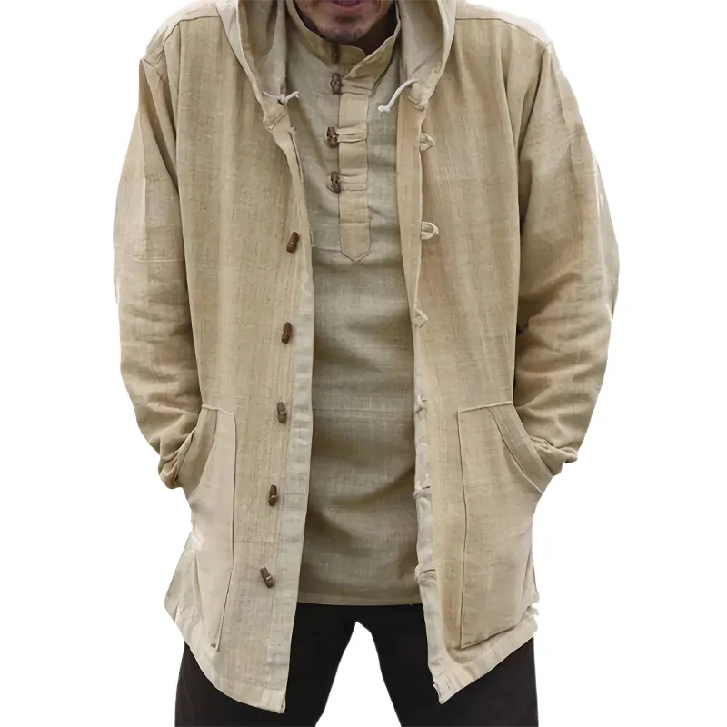 Men's Cotton and Linen Hooded Horn Button Jacket 21425500U sold by Manly