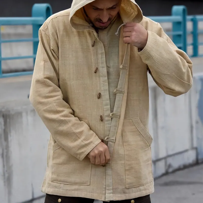 Men's Cotton and Linen Hooded Horn Button Jacket 21425500U sold by Manly product image thumbnail 3