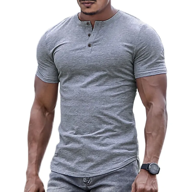 Men's Stretch Henley Neck Slim Fit Short Sleeve T-Shirt 26508533U sold by Manly