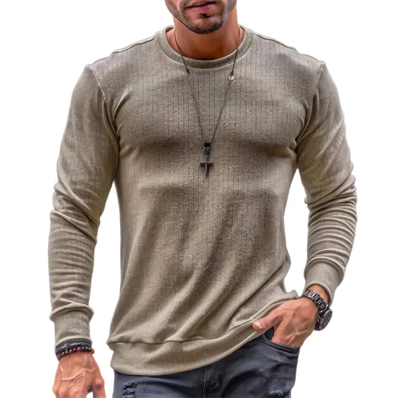 Men's Slim Round Neck Striped Long Sleeve T-Shirt 82854678U sold by Manly