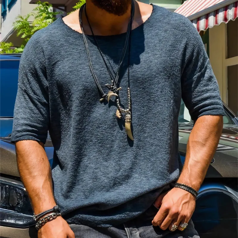 Men's Casual Navy Blue Round Neck Short and Medium Sleeve T-shirt 38219335U sold by Manly product image thumbnail 2