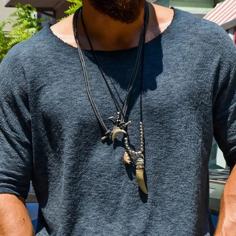 Men's Casual Navy Blue Round Neck Short and Medium Sleeve T-shirt 38219335U sold by Manly product image thumbnail 3