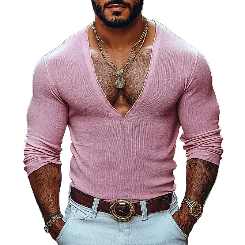 Men's Fashion V Neck Long Sleeve Knit Sweater 73410404Z sold by Manly