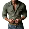 Men's Retro Western Style Lapel Long Sleeve Denim Shirt 66385655Z sold by Manly