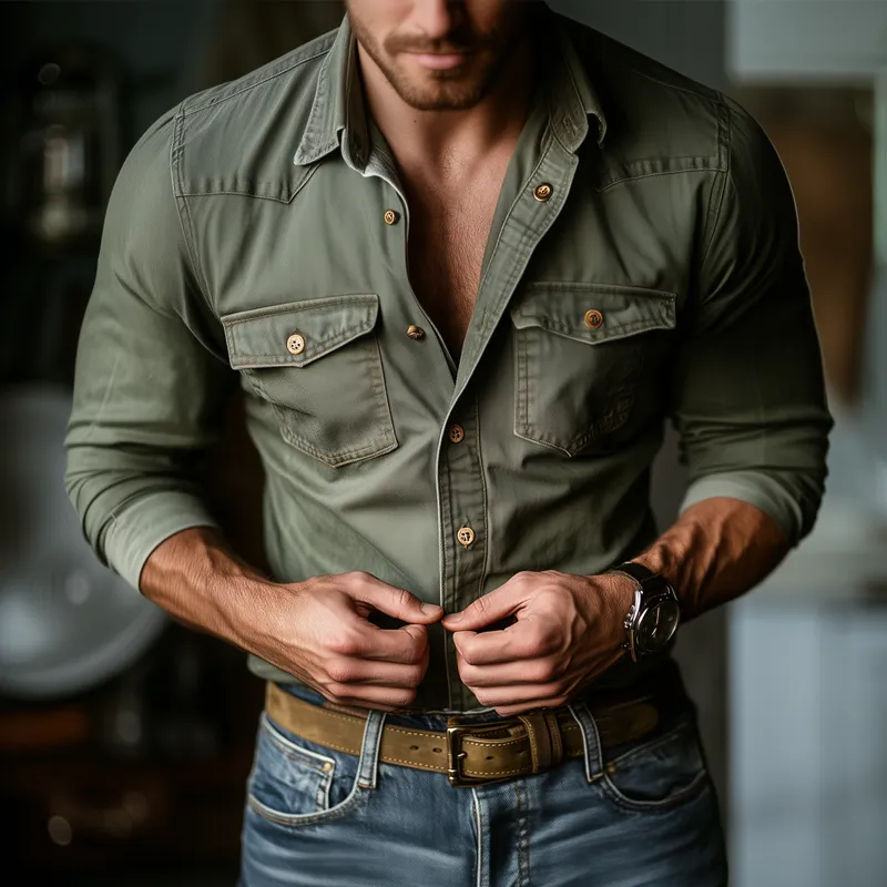 Men's Retro Western Style Lapel Long Sleeve Denim Shirt 66385655Z sold by Manly product image thumbnail 2