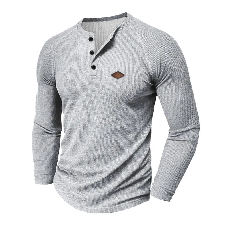 Men's Casual Waffle Henley Long Sleeve T-Shirt 97871242X sold by Manly