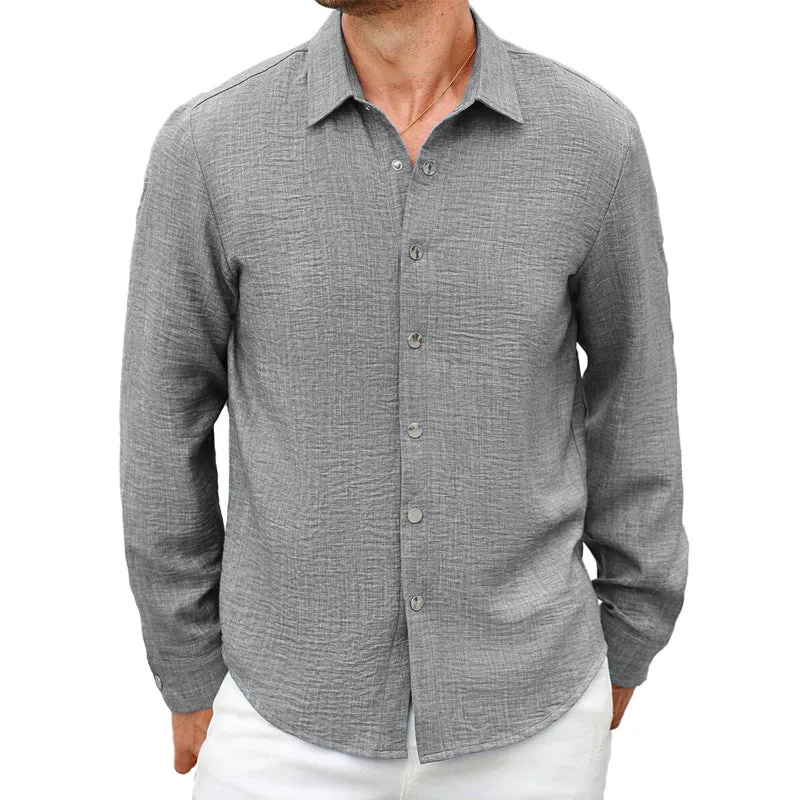 Men's Solid Linen Beach Long Sleeve Shirt 13662797X sold by Manly
