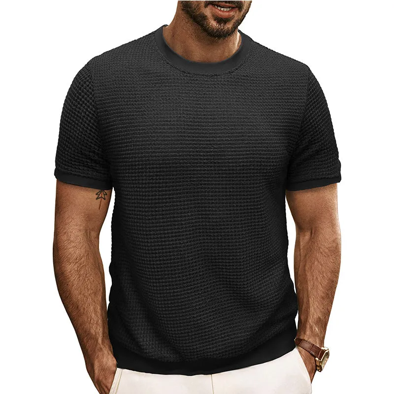 Men's Solid Color Waffle Round Neck Short Sleeve T-shirt 01204058X sold by Manly product image thumbnail 2