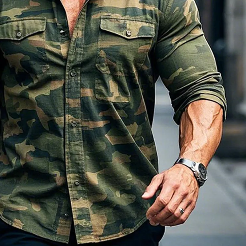 Men's Outdoor Camouflage Lapel Long Sleeve Shirt 05166874X sold by Manly product image thumbnail 3