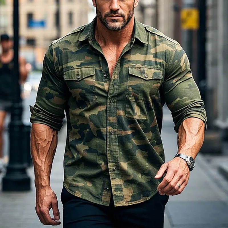Men's Outdoor Camouflage Lapel Long Sleeve Shirt 05166874X sold by Manly product image thumbnail 2