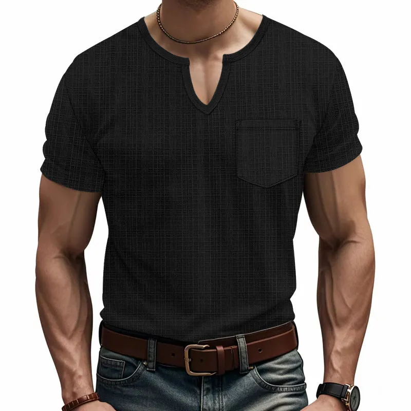 Men's Solid Color V-neck Short-sleeved T-shirt 54111088X sold by Manly