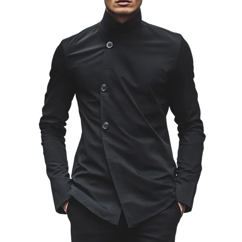 Men's Retro Casual Solid Color Stand Collar Slim Fit Long Sleeve Shirt 13526949TO sold by Manly