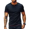 Men's Retro Casual Simple Street Henley Collar Short Sleeve T-Shirt 74684781TO sold by Manly