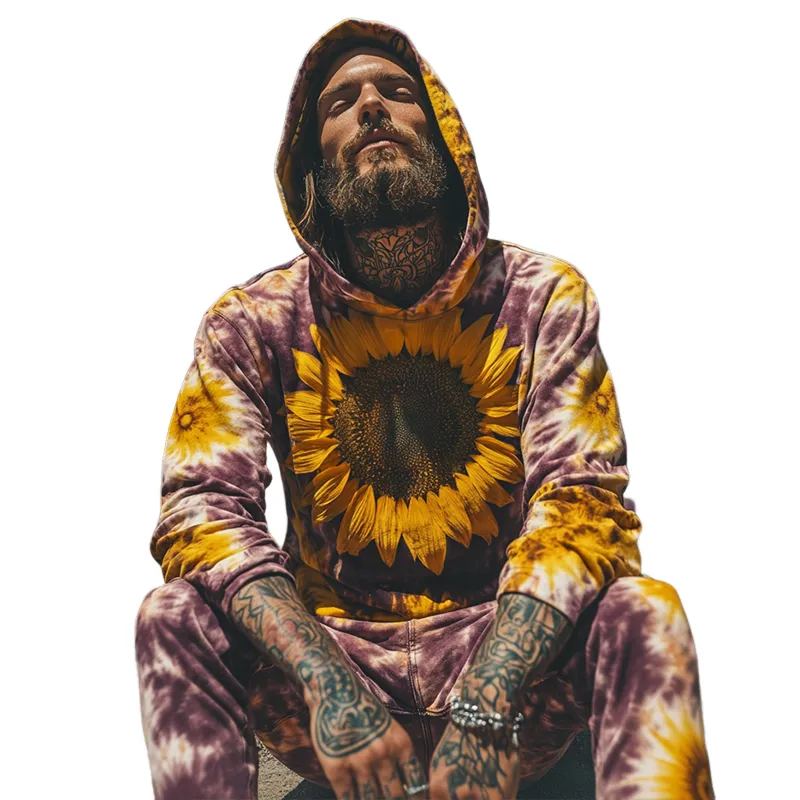 Men's Retro Casual Sunflower Print Hoodie 49264147TO sold by Manly