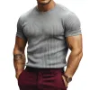 Men's Retro Casual Solid Color Striped Round Neck Short Sleeve T-Shirt 02139433TO sold by Manly