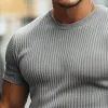 Men's Retro Casual Solid Color Striped Round Neck Short Sleeve T-Shirt 02139433TO sold by Manly