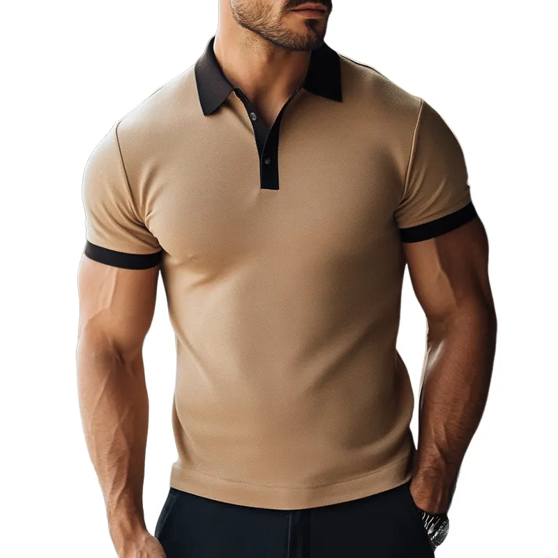 Men's Retro Casual Contrast Color Short-sleeved Polo Shirt 98282240TO sold by Manly