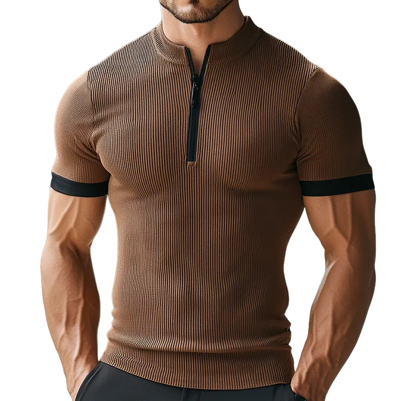 Men's Retro Casual Zipper Stand Collar Short Sleeve T-Shirt 95839198TO sold by Manly