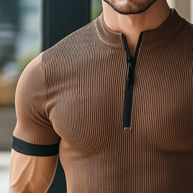 Men's Retro Casual Zipper Stand Collar Short Sleeve T-Shirt 95839198TO sold by Manly product image thumbnail 3