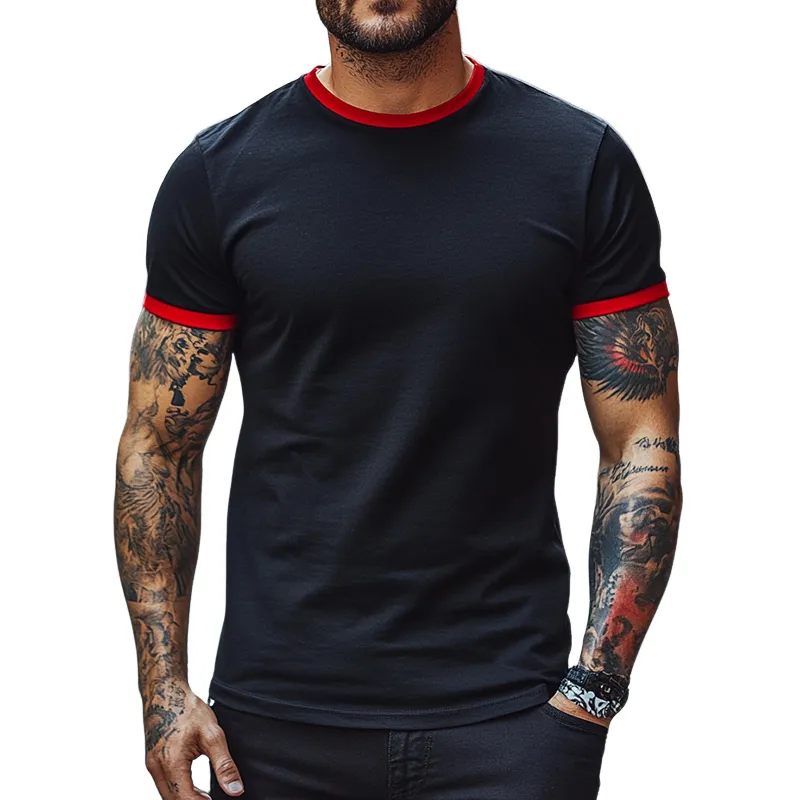 Men's Retro Casual Contrast Color Round Neck Short Sleeve T-Shirt 22562038TO sold by Manly
