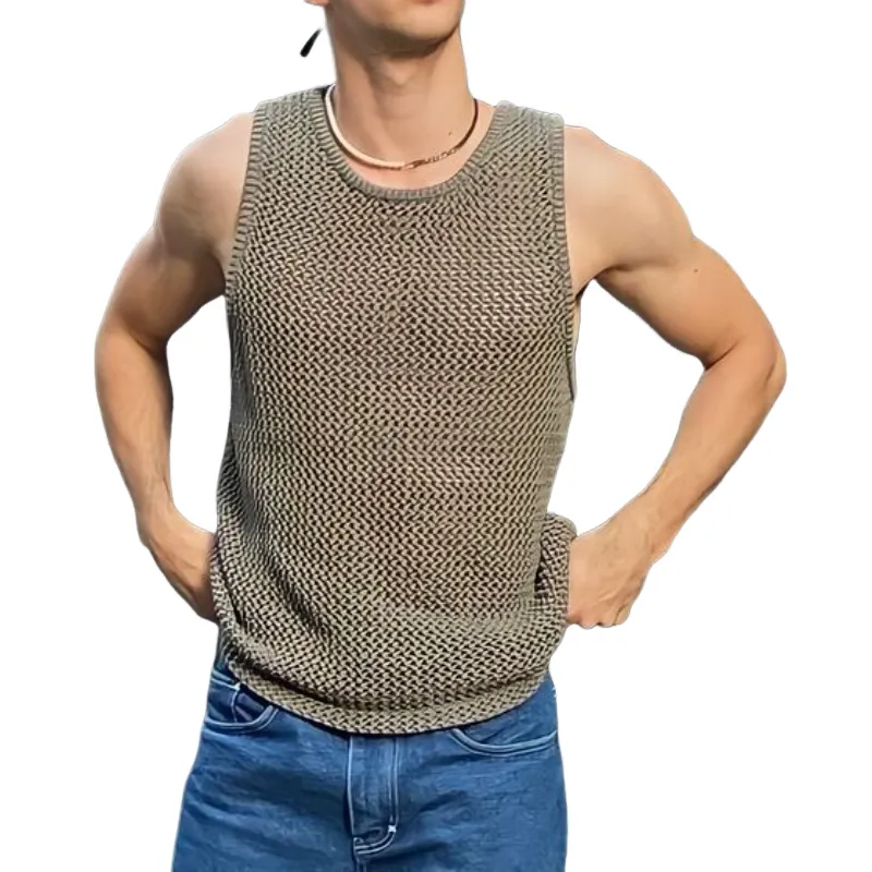 Men's Casual Round Neck Loose Knitted Tank Top 37140892M sold by Manly
