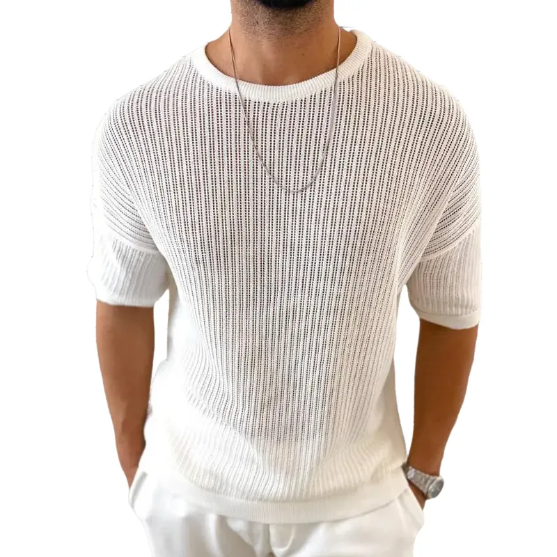 Men's Casual Round Neck Loose Knitted Short Sleeve Sweater 74219373M sold by Manly
