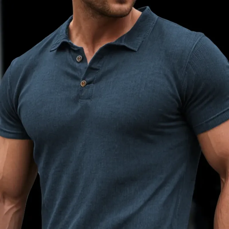 Men's Casual Ribbed Lapel Slim Fit Short-sleeved Polo Shirt 18168011M sold by Manly product image thumbnail 3