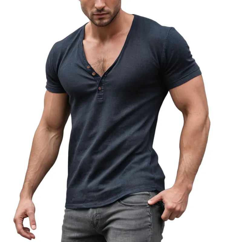 Men's Casual Striped V-neck Slim Short-sleeved T-shirt 68447410M sold by Manly
