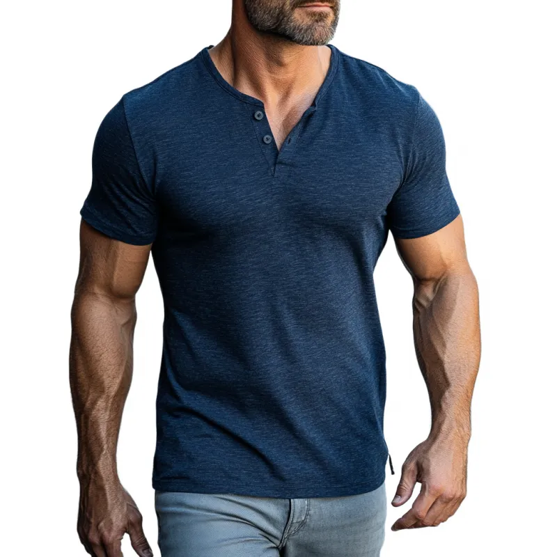 Men's Casual Cotton Henley Collar Slim Fit Short Sleeve T-Shirt 37496261M sold by Manly