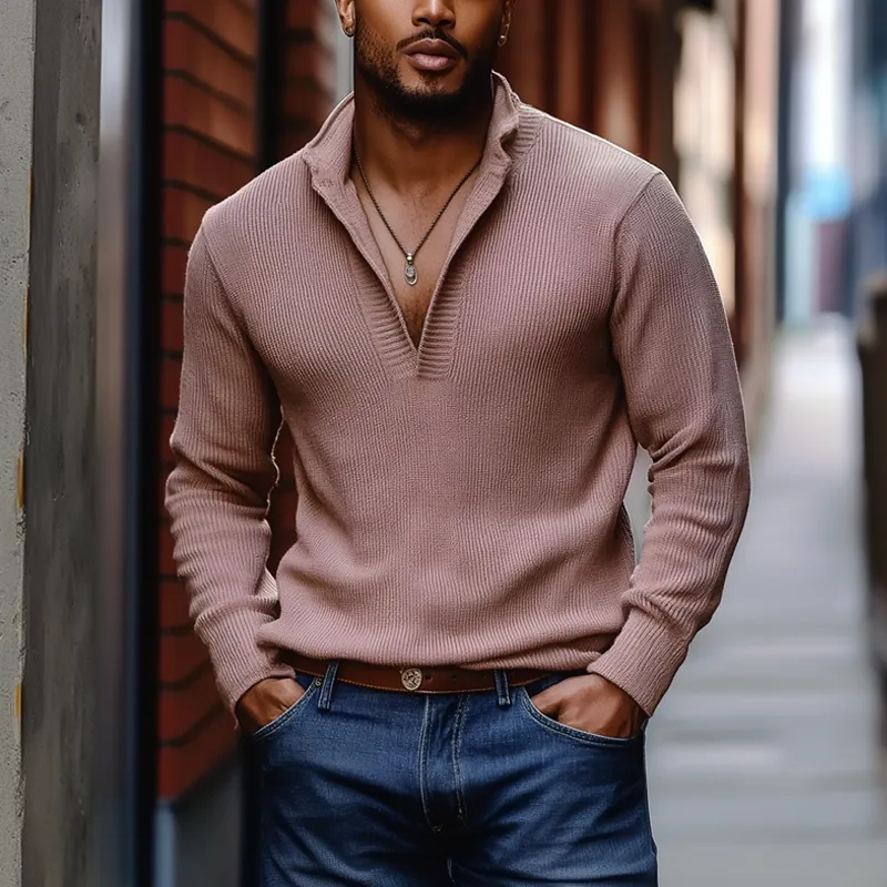 Men's Solid Color Knitted Stand Collar Long Sleeve Sweater 09400623Z sold by Manly product image thumbnail 5