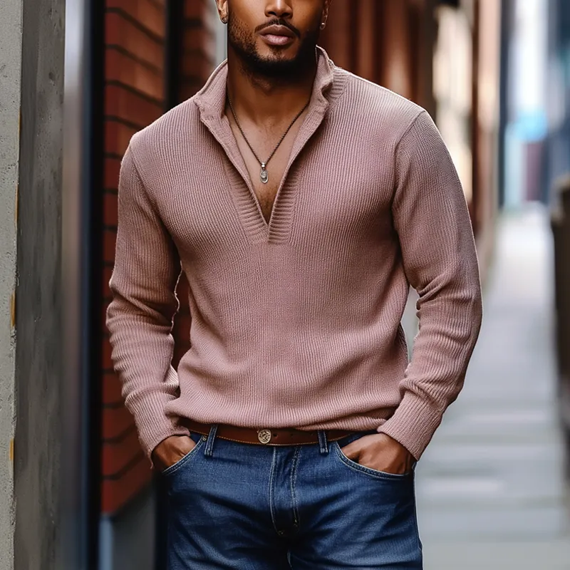 Men's Solid Color Knitted Stand Collar Long Sleeve Sweater 09400623Z sold by Manly product image thumbnail 2