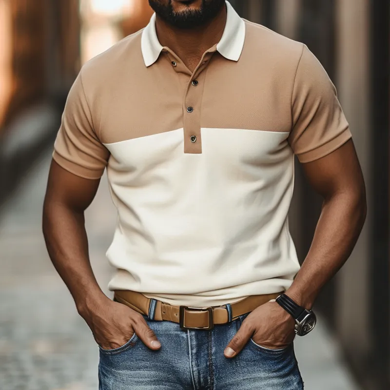 Men's Color Block Lapel Short Sleeve Casual Polo Shirt 32178522Z sold by Manly product image thumbnail 2