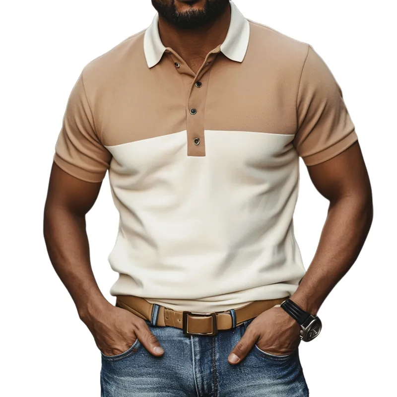 Men's Color Block Lapel Short Sleeve Casual Polo Shirt 32178522Z sold by Manly