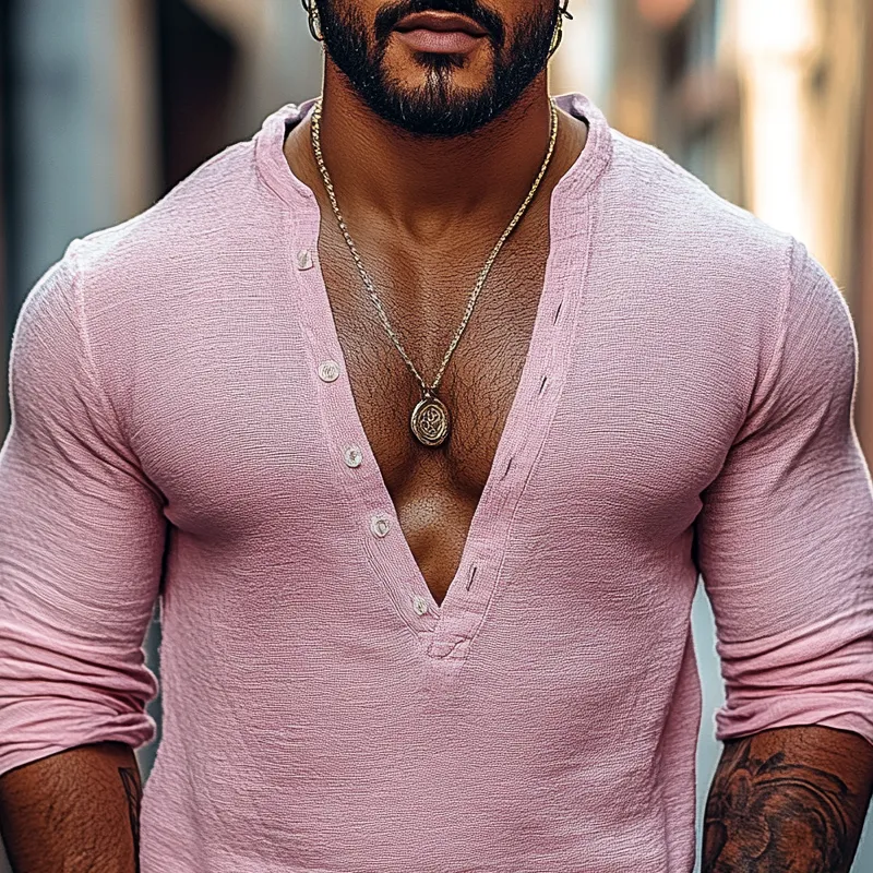 Men's Solid Color Henley Collar Long Sleeve Casual T-shirt 85797246Z sold by Manly product image thumbnail 3