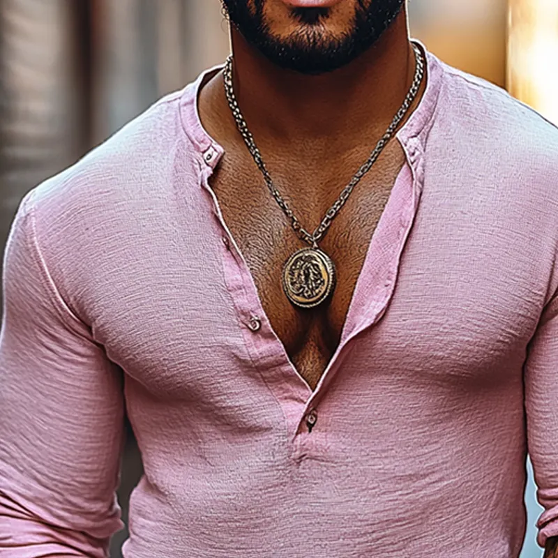 Men's Solid Color Henley Collar Long Sleeve Casual T-shirt 27279790Z sold by Manly product image thumbnail 3