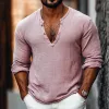 Men's Solid Color Henley Collar Long Sleeve Casual T-shirt 35364830Z sold by Manly