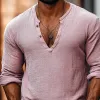 Men's Solid Color Henley Collar Long Sleeve Casual T-shirt 35364830Z sold by Manly