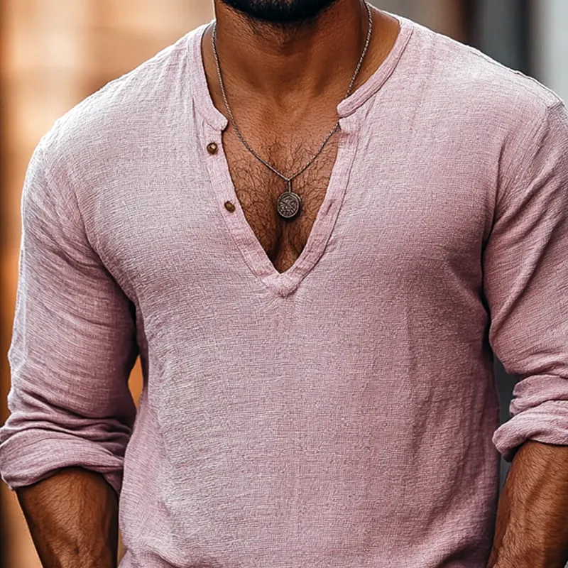 Men's Solid Color Henley Collar Long Sleeve Casual T-shirt 35364830Z sold by Manly product image thumbnail 3