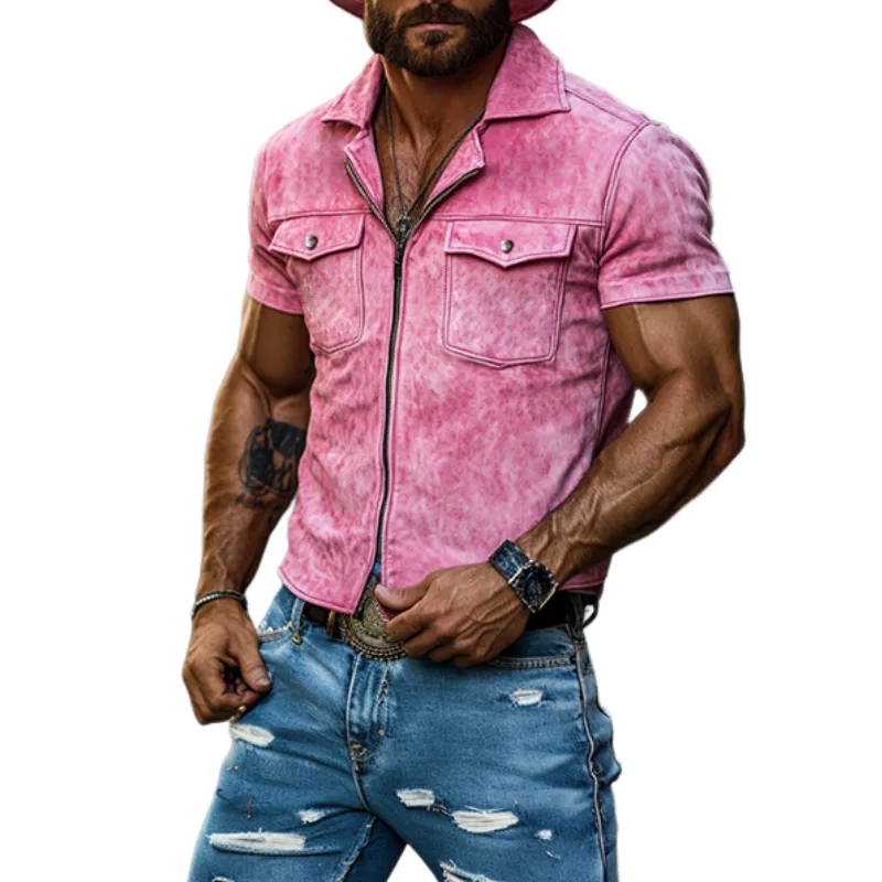 Men's Classic Casual Western Style Lapel Slim Fit Suede Shirt 60143960K sold by Manly